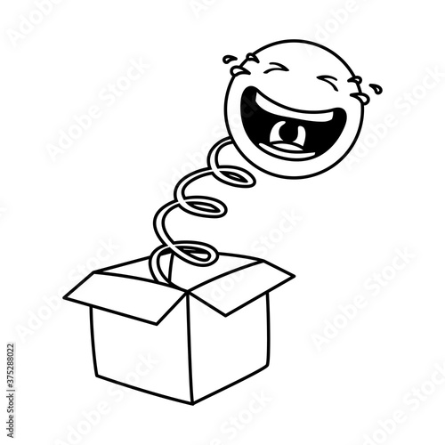 crazy emoji face in surprise box fools day line style icon