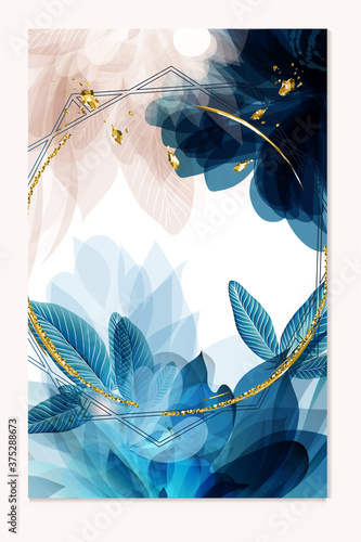 Abstract vector template in blue color with florals
