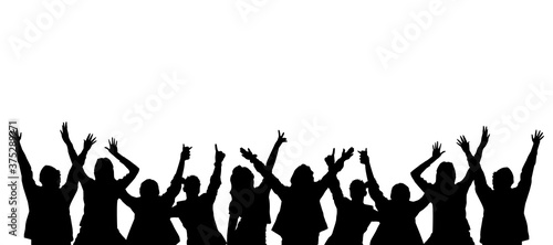 Silhouettes of crowd cheering  vector silhouette of people partying in celebration  isolated on white background  lifestyle silhouettes.
