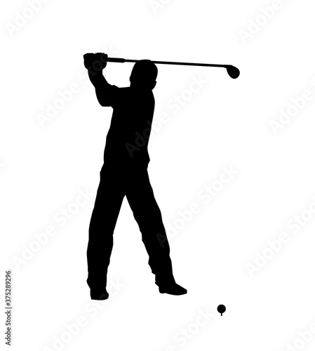 Silhouette of a male golfer after hitting the golf ball pose