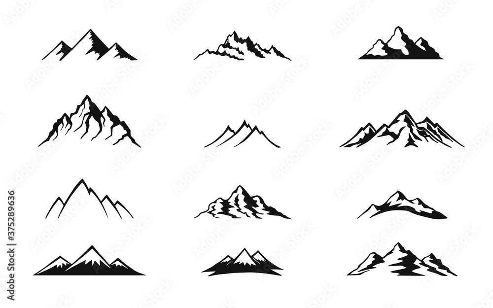 Fototapeta premium Set of mountain isolated on white background. Hand drawn vector illustration.