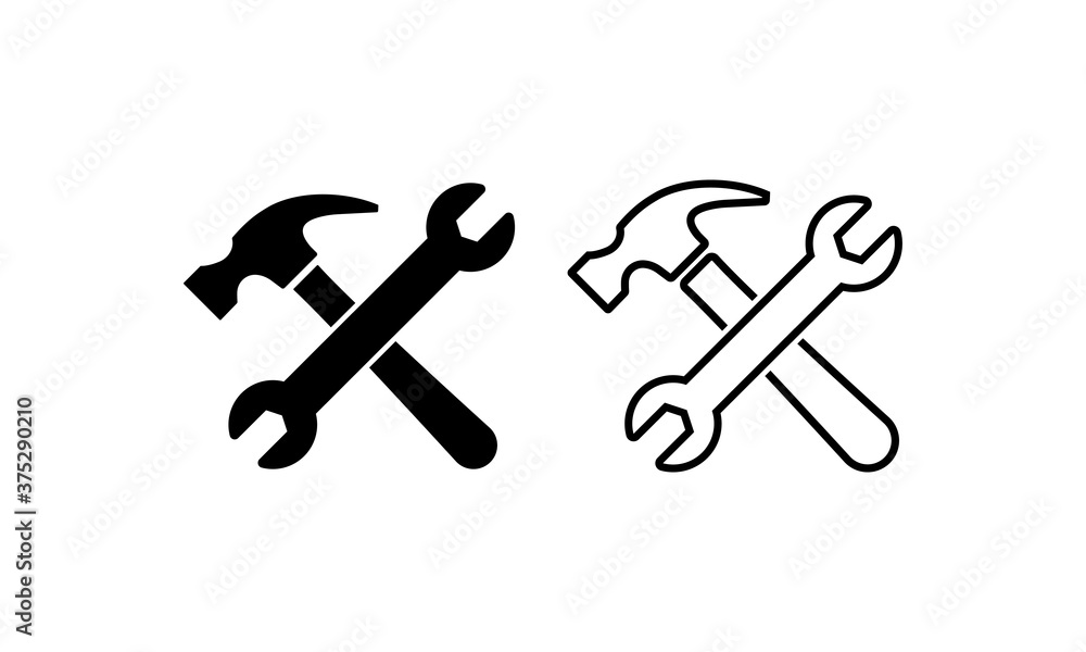 Wrench and hammer icon set. Crossed tools. Vector on isolated white background. EPS 10 Wrench and hammer icon set. Crossed tools. Vector on isolated white background. EPS 10