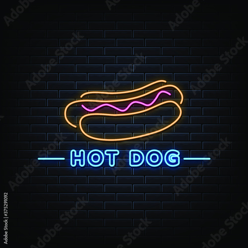 Hot dog neon sign vector. Design template neon sign