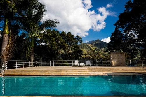 Medellin, Antioquia / Colombia. January 20, 2019. Pool in the backyard house.