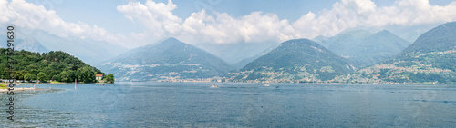 Picturesque Landscape on Lake Como with Peaks of Alps on Background. Italy.