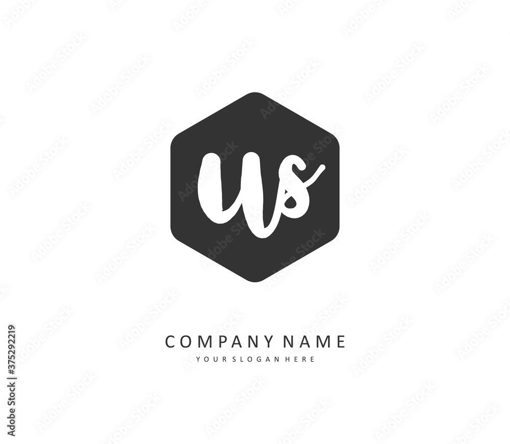 U S US Initial letter handwriting and signature logo. A concept handwriting initial logo with template element.