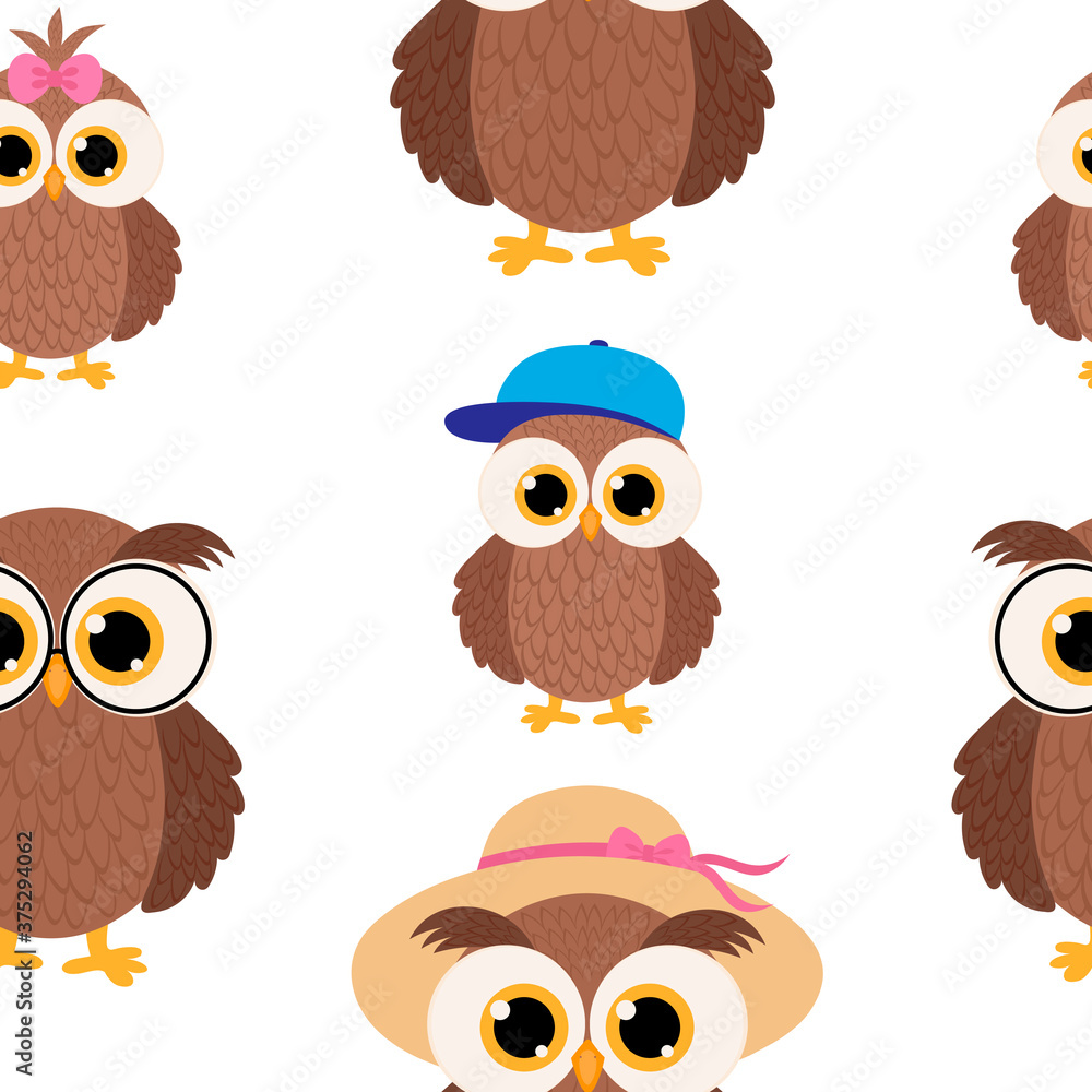 Fototapeta premium Seamless pattern Cute owls family vector illustration
