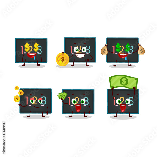 Numeric on board cartoon character with cute emoticon bring money
