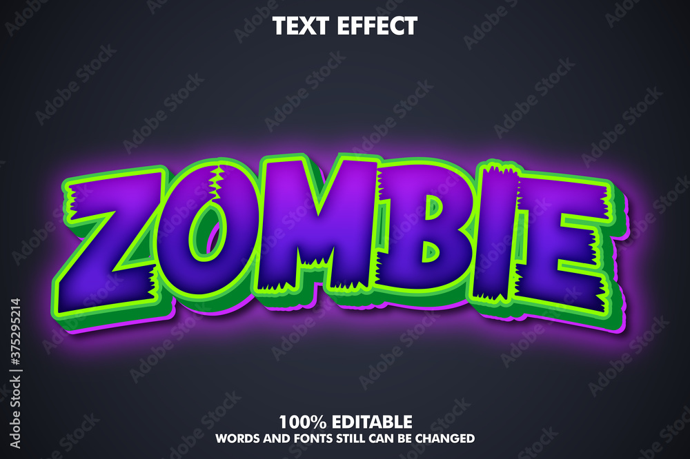 Zombie text effect, glowing cartoon text style