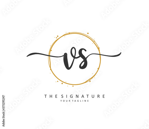 V S VS Initial letter handwriting and signature logo. A concept handwriting initial logo with template element.