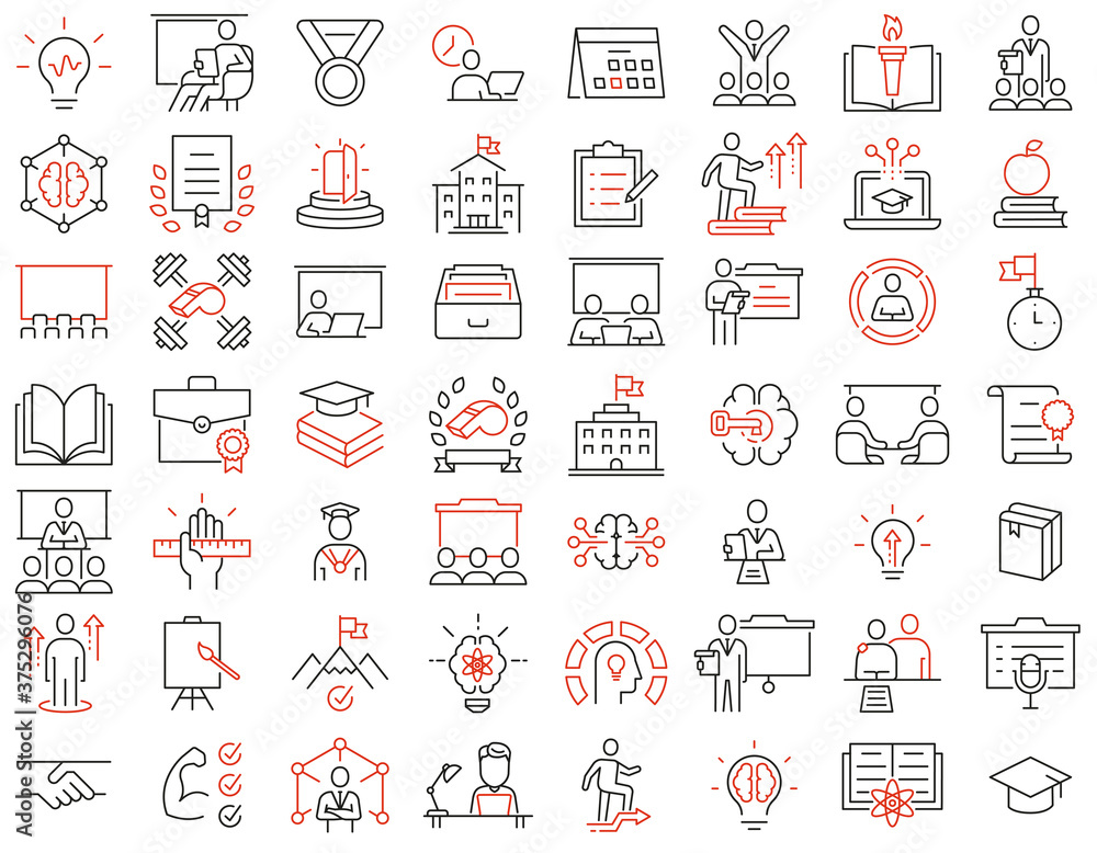 Vector Set of Linear Icons Related to Educational Process, Training ...