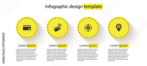 Set Credit card, Contactless payment, Outsourcing concept and Location with star. Business infographic template. Vector.