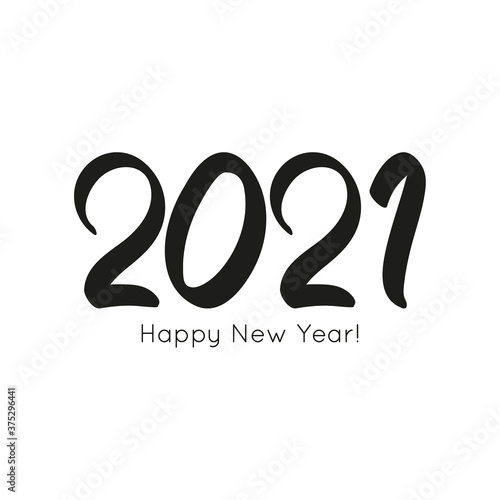 Black number 2021 hand drawn lettering. 2021 Happy New Year vector greeting card.