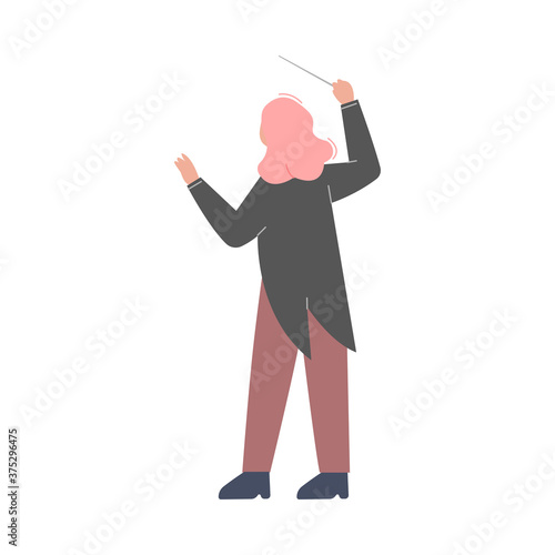 Conductor Performing on Stage, Musician in Tuxedo Directing Classic Instrumental Symphony Orchestra Flat Style Vector Illustration