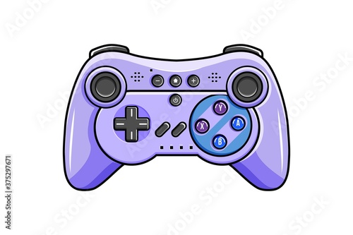 Gaming controller icon. Isolated wireless gamepad with joysticks and control buttons. Vector controller device for computer or console video games entertainment. Gaming technology