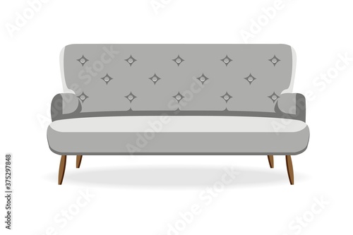 Classic couch. Isolated comfortable couch seat icon. Classic style living room sofa front view. Vector interior soft furniture design, office or lounge decoration and comfort
