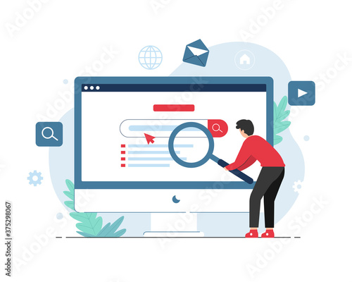 Search engine concept with people holding magnifying glass illustration