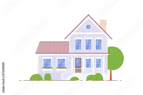 Double-storey house. Residential home building isolated on white background. Family double-storey house icon. Suburban architecture vector illustration © studioworkstock
