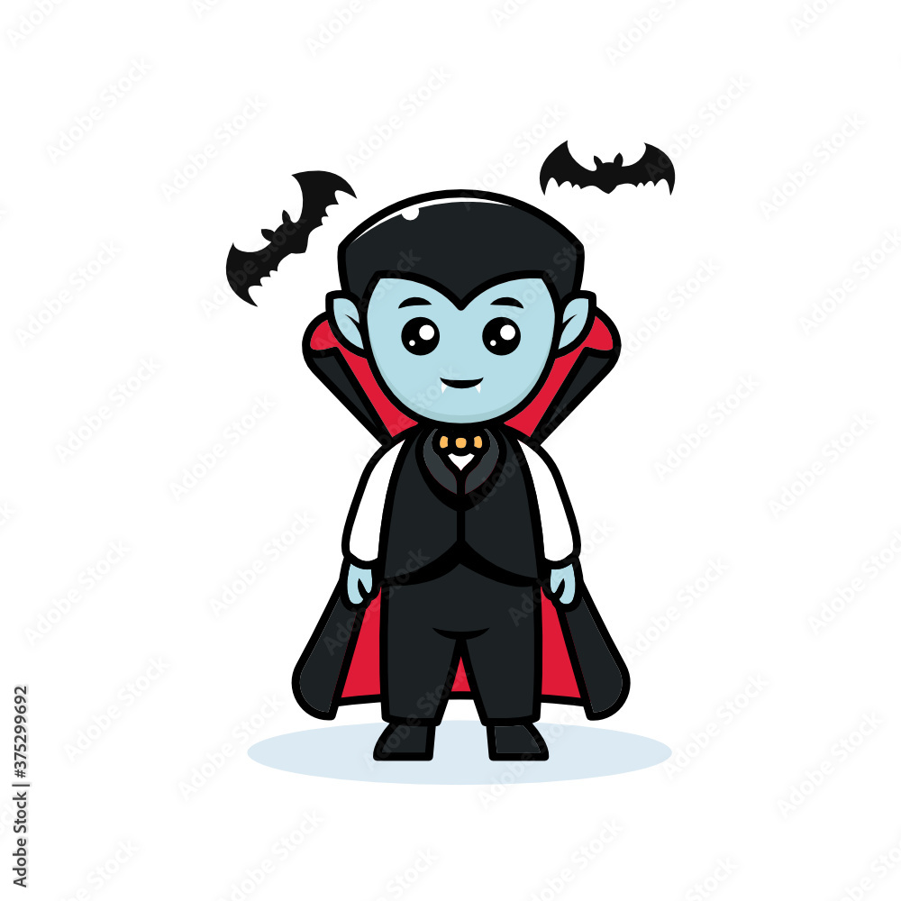 Cute Dracula kids Halloween costume mascot logo design illustration