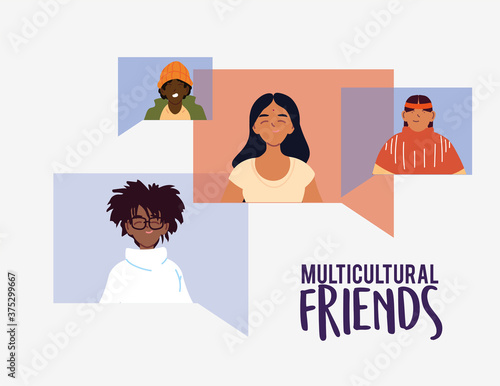 indian woman and black man cartoons vector design