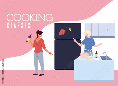 young couple in cooking classes