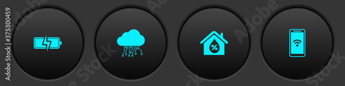 Set Battery, Internet of things, House humidity and Mobile with wi-fi wireless icon. Vector.