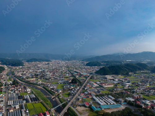 航空撮影した夏の高山市の街風景