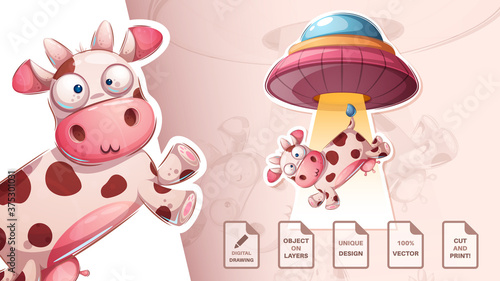 Crazy ufo cow - cute sticker