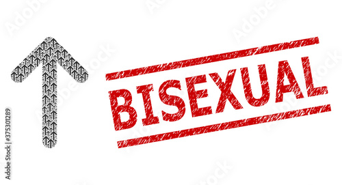 Recursive composition arrow up and Bisexual dirty stamp. Vector collage is composed from recursive arrow up elements. Stamp seal includes Bisexual caption between parallel lines.