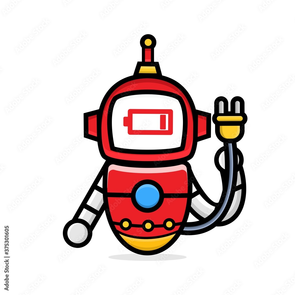 Naklejka premium Cute characters robot low battery charge