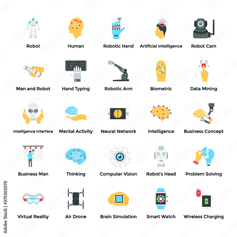 Artificial Intelligence Flat Icons Pack 