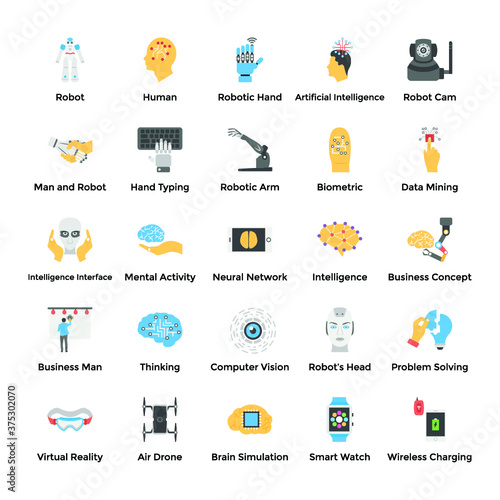 Artificial Intelligence Flat Icons Pack 