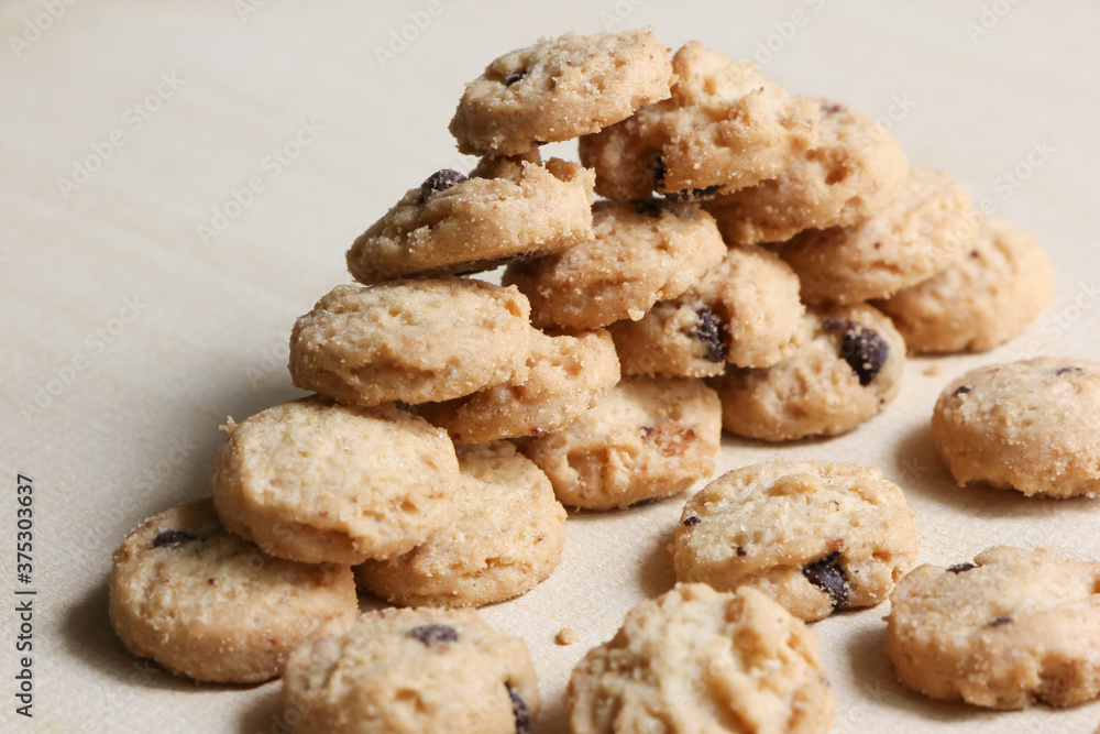 Mini Chocolate chip cookies , On wood Background Mini Chocolate chip cookies , On wood Background