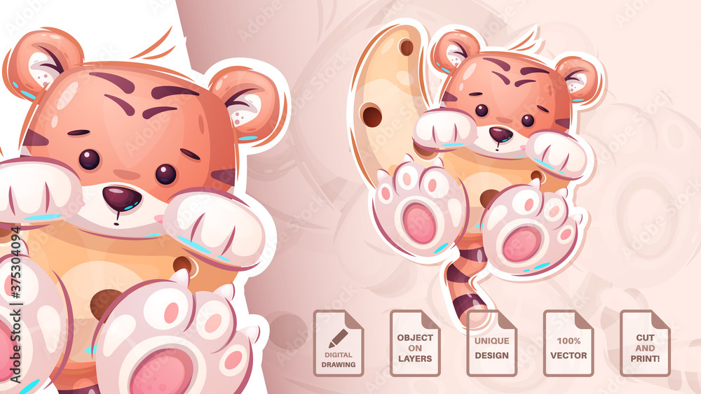 Naklejka premium Teddy tiger in the moon - cute sticker