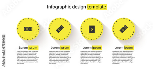 Set Museum ticket, Train, Cover book travel guide and Airline. Business infographic template. Vector.