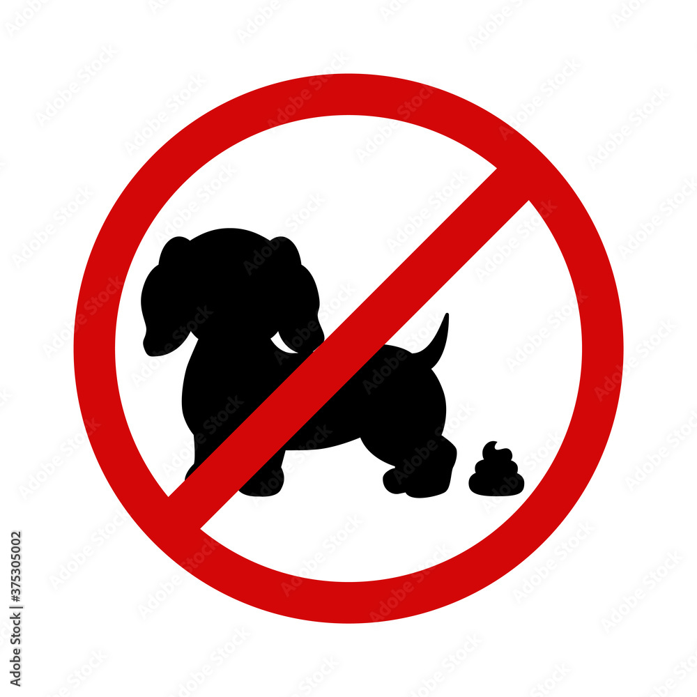 Stockvector Vector illustration. Dog and excrement, no dog pooping sign