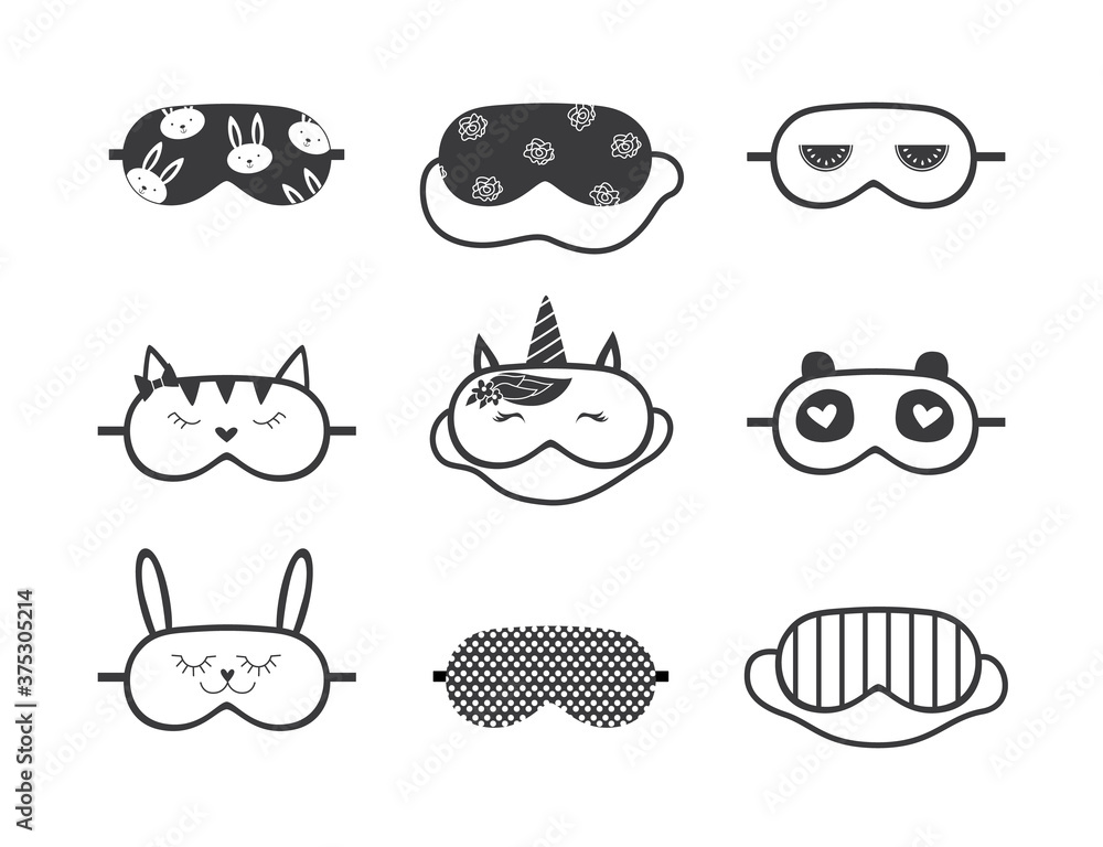 Eye sleeping mask vector icons set.