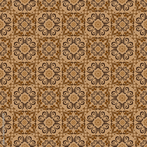 Beautiful flower pattern for Javanese traditional clothes with batik texture and simple brown color design.