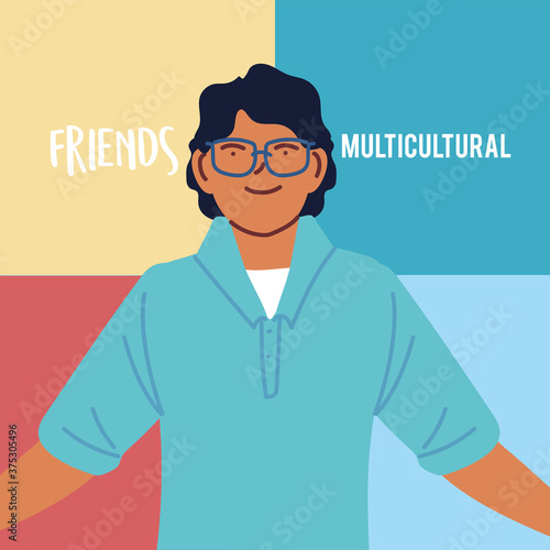 latin man cartoon with glasses vector design