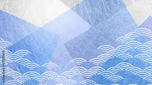 波のパターンとブルーの和紙の背景素材 
