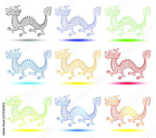 Fototapeta Naklejka Na Ścianę i Meble -  Traditional chinese or korean Dragon with pearl. Ancient symbol of asian culture and mythology. Colorful set of vector illustration