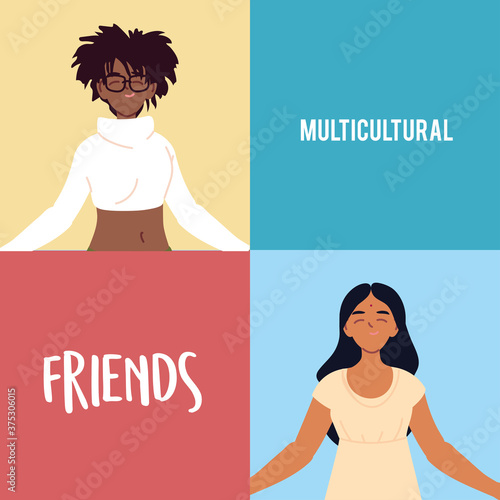 black and indian women cartoons vector design
