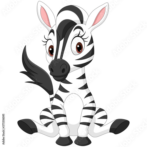 Cute baby zebra cartoon sitting