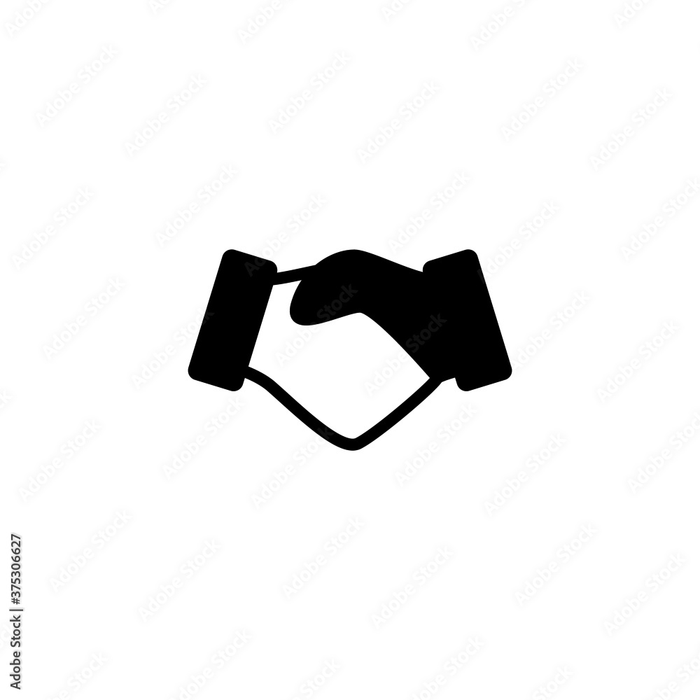Handshake Icon in black flat glyph, filled style isolated on white background Handshake Icon in black flat glyph, filled style isolated on white background