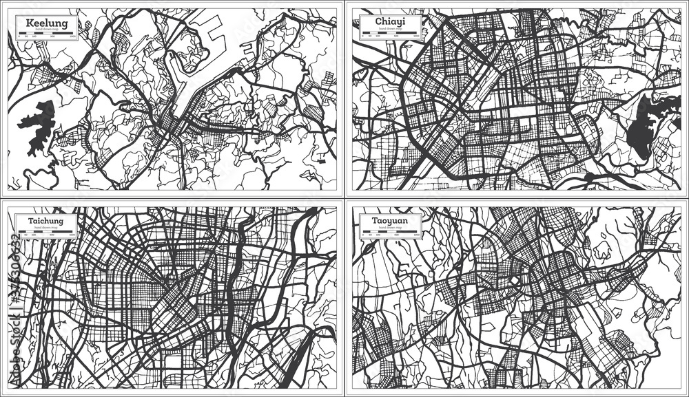 Fototapeta premium Keelung Taiwan City Map in Black and White Color. Outline Map.