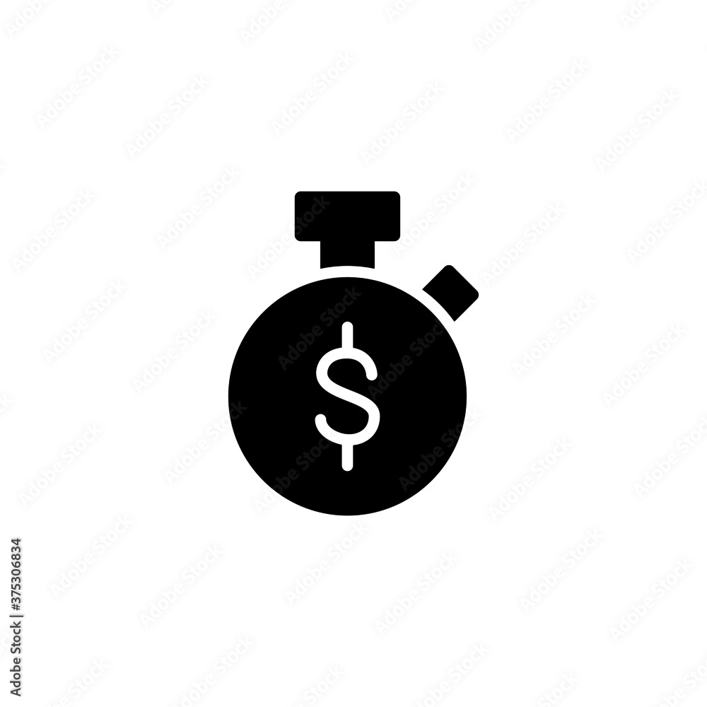 Time is money Icon in black flat glyph, filled style isolated on white background Time is money Icon in black flat glyph, filled style isolated on white background