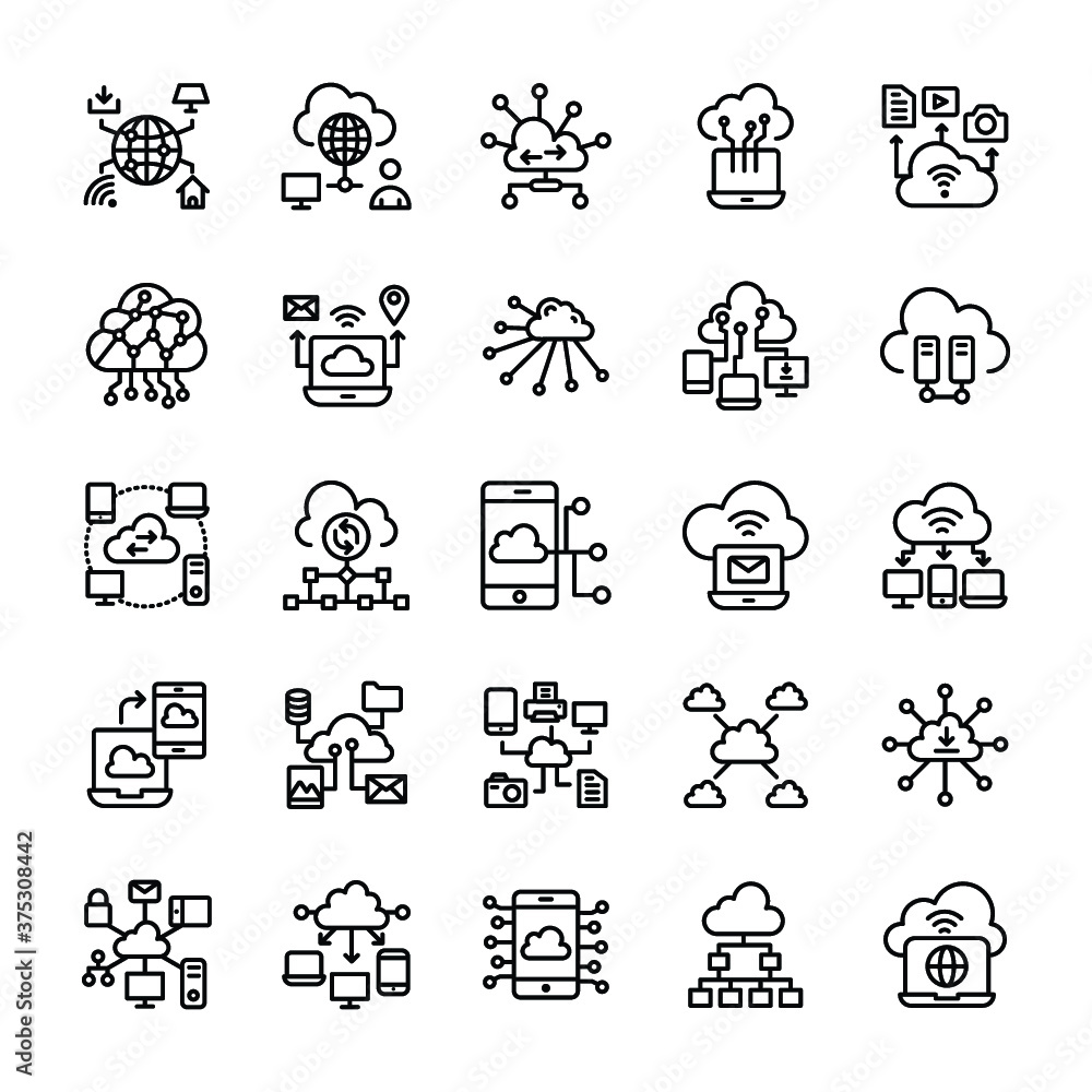 Fototapeta premium Cloud Services Line Icons 