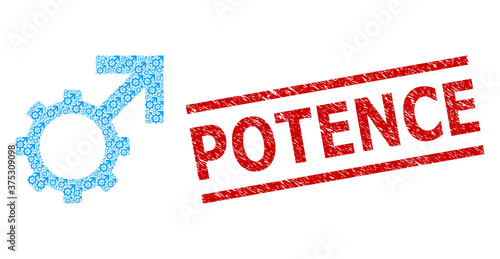 Recursive composition technological potence and Potence rubber stamp seal. Vector collage is made of recursive technological potence items. Stamp seal includes Potence title between parallel lines.