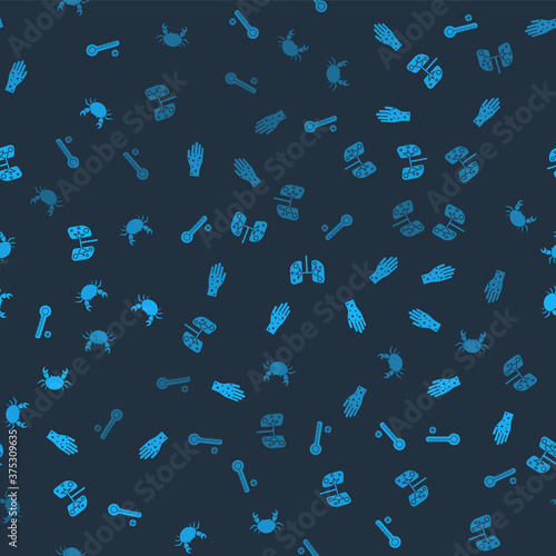 Set Medical digital thermometer, Hand with psoriasis or eczema, Lungs and Crab on seamless pattern. Vector.