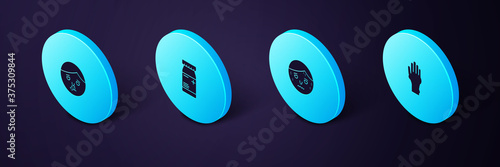 Set Isometric Hand with psoriasis or eczema, Man excessive sweating, Medicine bottle pills and Runny nose icon. Vector.